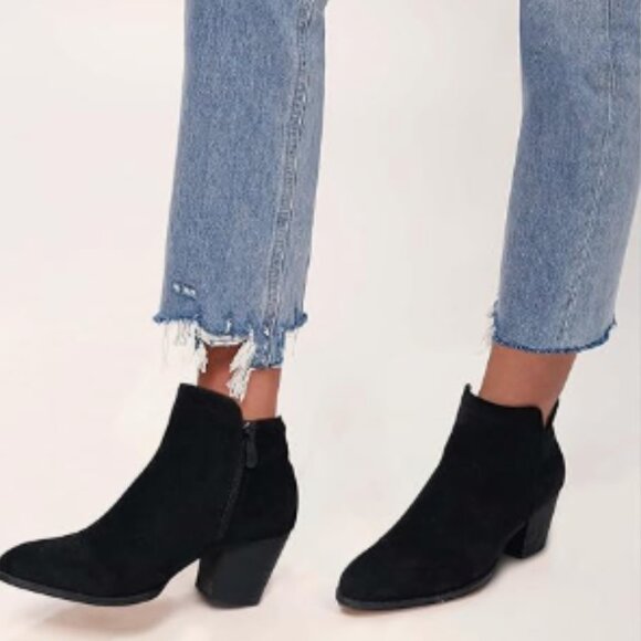 Women’s Faux Suede Ankle Boots, Chunky Low Heel Almond Toe Booties - Picture 1 of 5
